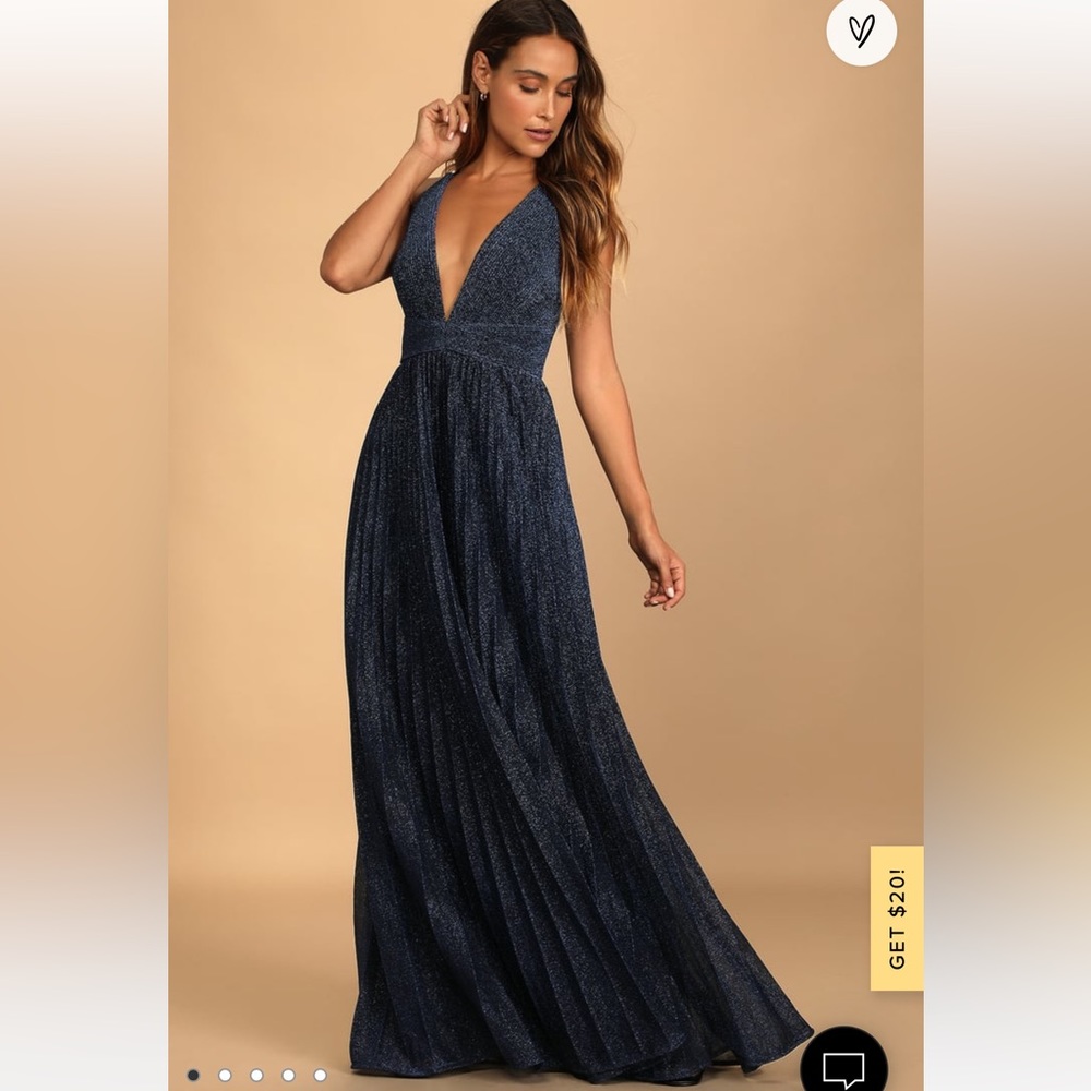 Lulus | Especially Stunning Blue Sparkly Pleated Maxi Dress